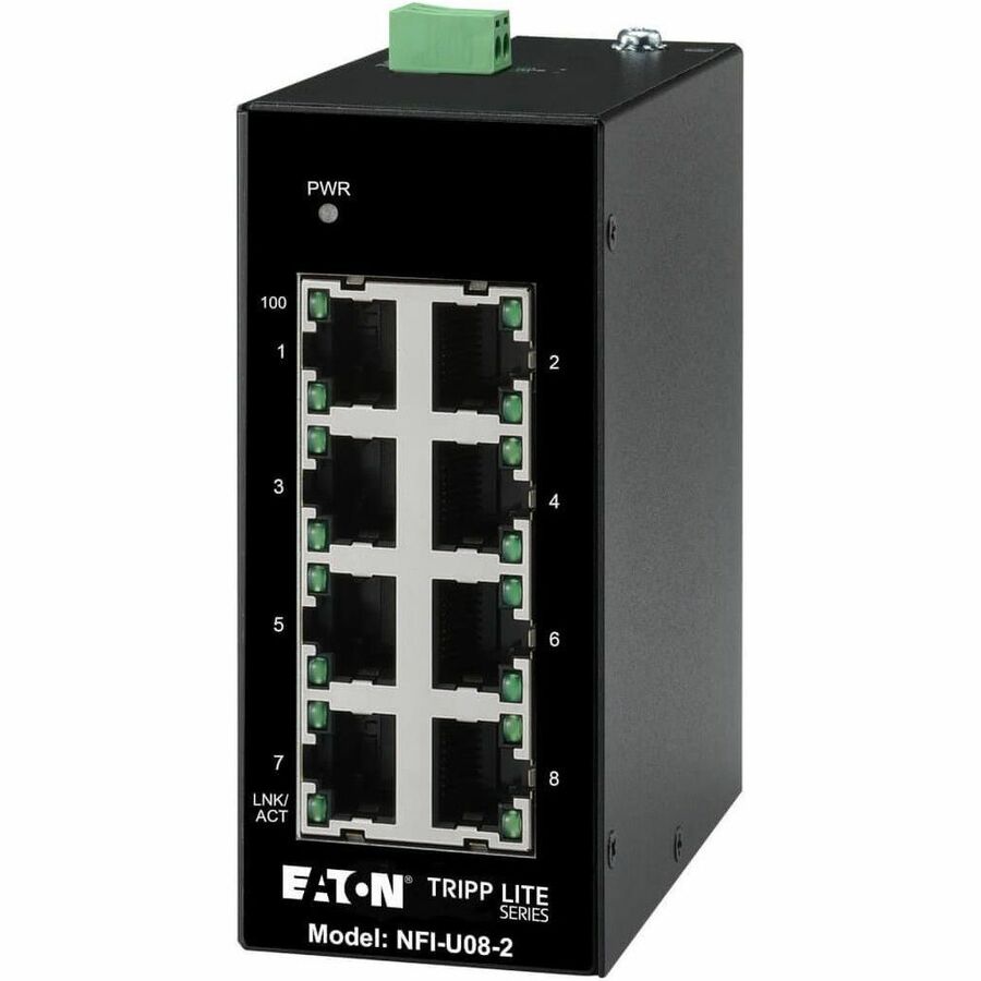 Eaton Tripp Lite Series 8-Port Unmanaged Industrial Ethernet Switch - 10/100 Mbps, Ruggedized, -40° to 75°C, DIN Mount, TAA