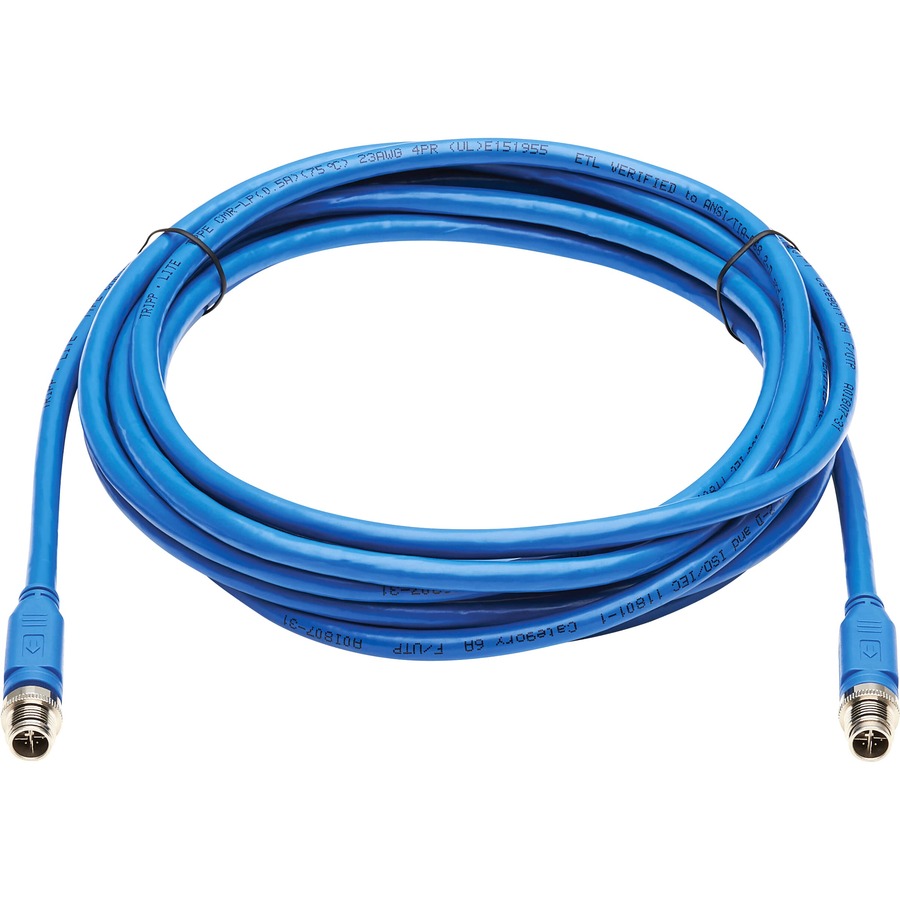 Eaton Tripp Lite Series M12 X-Code Cat6a 10G F/UTP CMR-LP Shielded Ethernet Cable (M/M), IP68, PoE, Blue, 10 m (32.8 ft.), TAA
