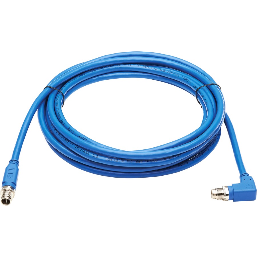 Eaton Tripp Lite Series M12 X-Code Cat6a 10G F/UTP CMR-LP Shielded Ethernet Cable (Right-Angle M/M), IP68, PoE, Blue, 10 m (32.8 ft.), TAA