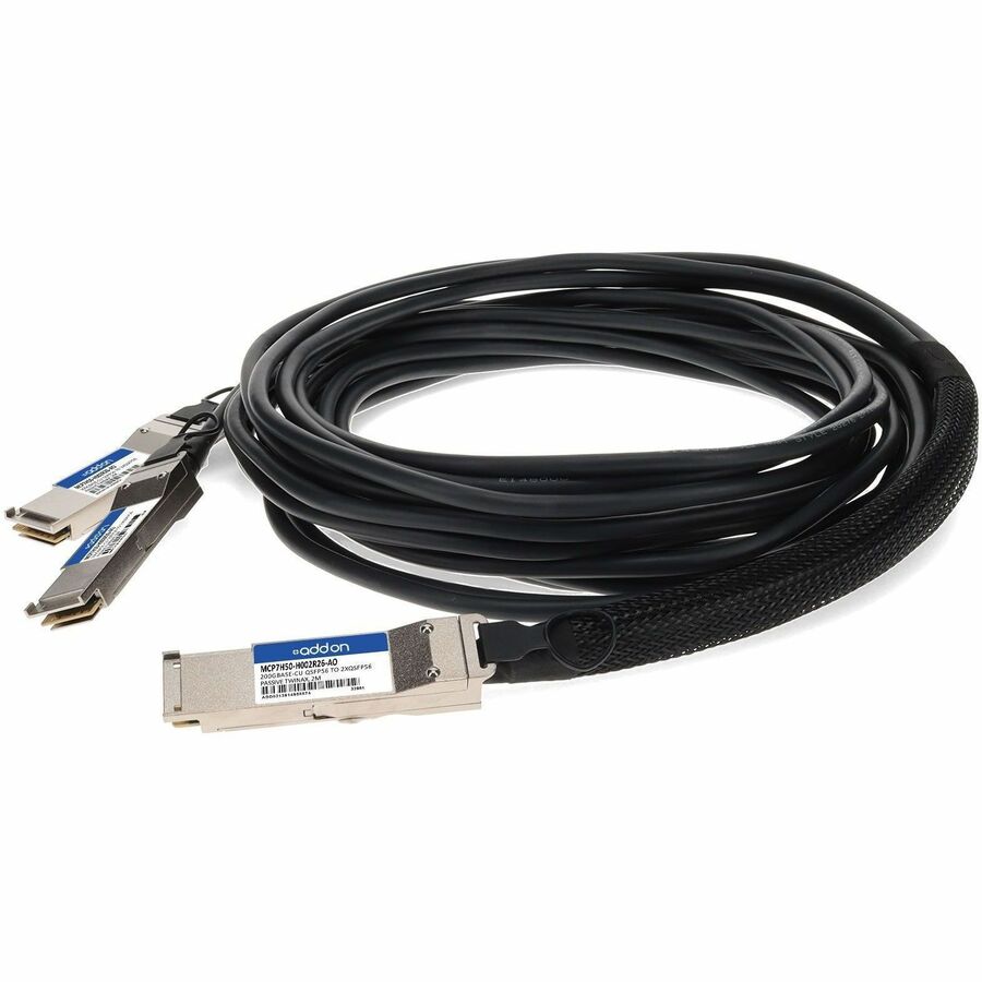 Mellanox MCP7H50-H002R26 Compatible TAA Compliant 200GBase-CU QSFP56 to 2xQSFP56 Infiniband HDR Direct Attach Cable (Passive Twinax, 2m, LSZH)