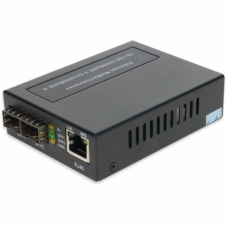 AddOn 1x 10/100/1000Base-TX(RJ-45) to 2x Open SFP Port Managed Media Converter Switch