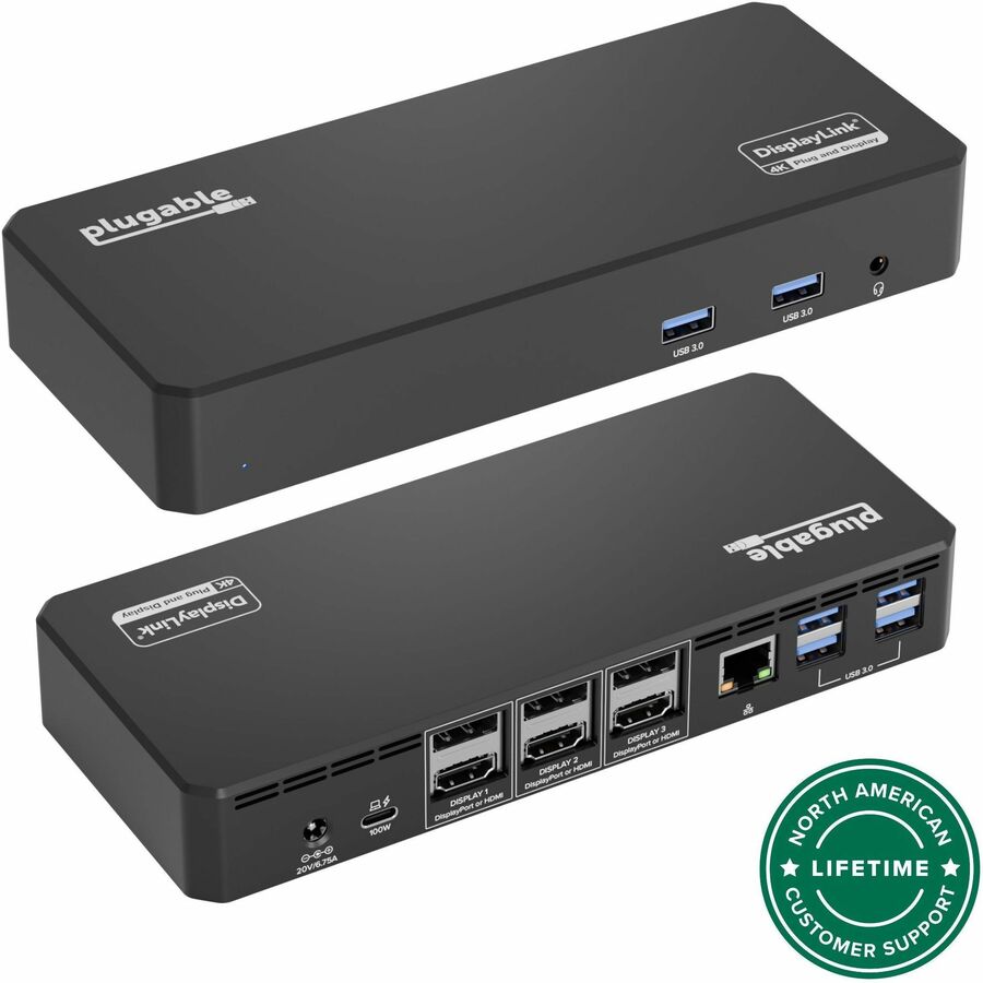 Plugable 12-in-1 USB C Triple Monitor Docking Station, Triple 4K Displays with 3X HDMI or 3X DisplayPort