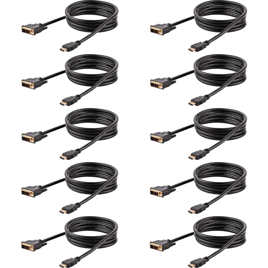 StarTech 6ft (1.8m) HDMI to DVI Cable, DVI-D to HDMI Display Cable (1920x1200p), 10 Pack, Black, HDMI to DVI-D Adapter Cord M/M