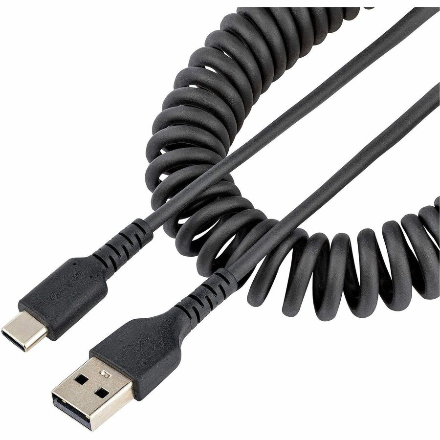 StarTech 3.3ft (1m) USB-A to USB-C Fast Charging Cable, Rugged, Coiled, Charge & Sync, 3A, USB 2.0, TPE Jacket and Aramid Fiber