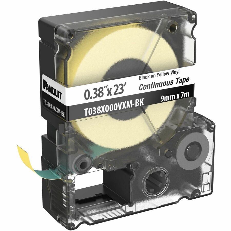 Panduit PXE T038X000VXM-BK MP Printer Cont. Tape, Safety & ID, Vinyl, Blk/Ylw, .38" W
