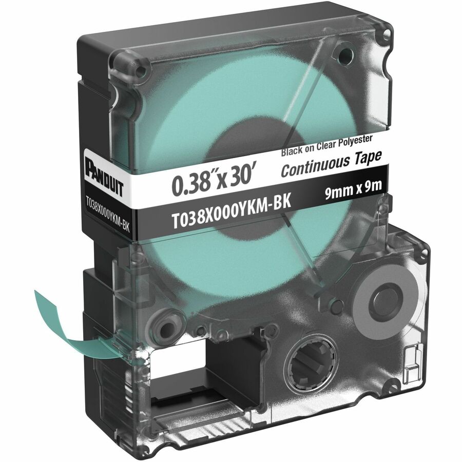 Panduit PXE T038X000YKM-BK MP Printer Cont. Tape, Safety & ID, Polyest, Blk/Clr, .38" W