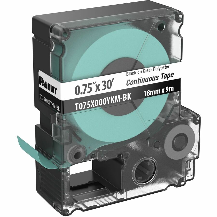 Panduit PXE T075X000YKM-BK MP Printer Cont. Tape, Safety & ID, Polyes, Blk/Clr, .75" W