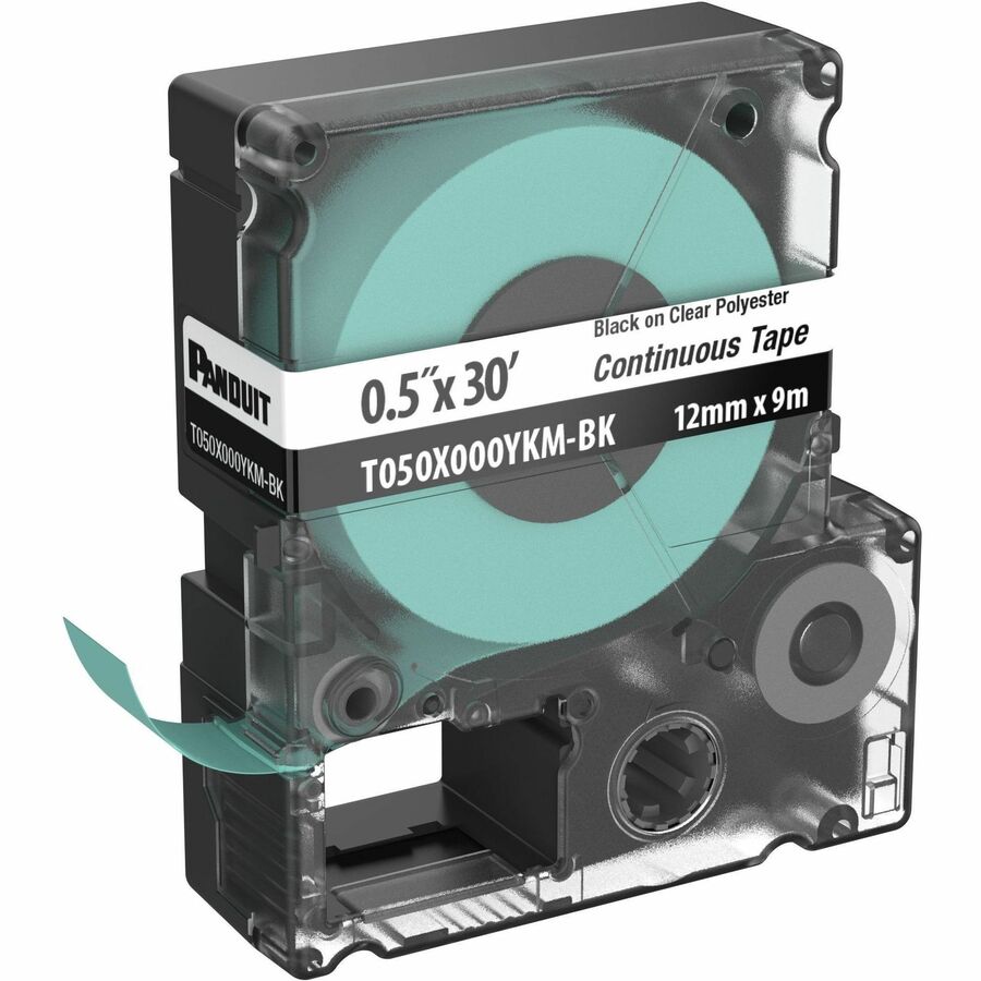 Panduit PXE T050X000YKM-BK MP Printer Cont. Tape, Safety & ID, Polyest, Blk/Clr, 0.5" W