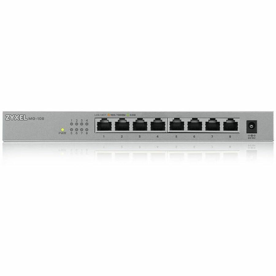 Zyxel 8-Port 2.5GbB MultiGig Ethernet Unmanaged Switch | 8 x 100/1G/2.5G Mbps Ports | Plug & Play | Metal Housing | Desktop or Wall-Mount | Ethernet Splitter | Lifetime Warranty | MG-108