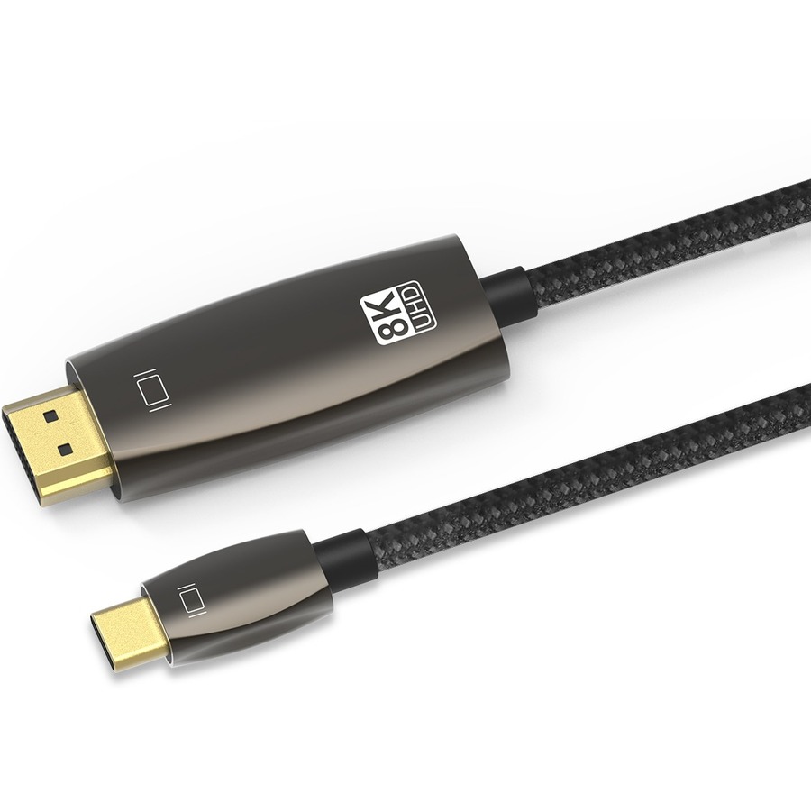 4XEM 6FT (1.8M) USB-C to HDMI 2.1 Active Cable - 8K/4K UHD USB Type-C DP Alt-Mode to HDMI Braided Video Cable - Black/Grey