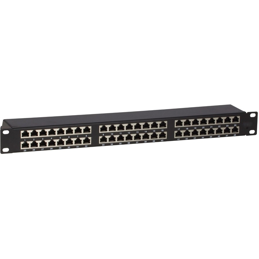 4XEM 48-Port Cat6A Rackmount Patch Panel, 2U, 110-Type Punch Down, T568A/B, Black