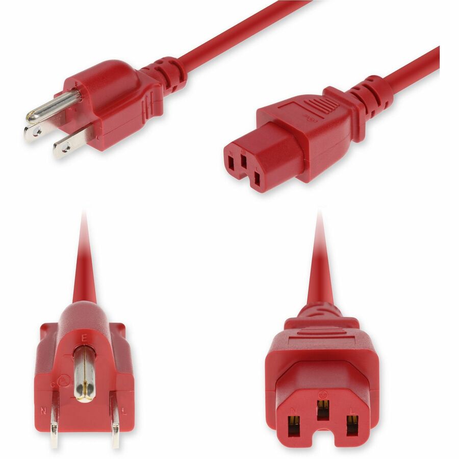 AddOn 1ft NEMA 5-15P to C15 16AWG 100-250V Red Power Cable