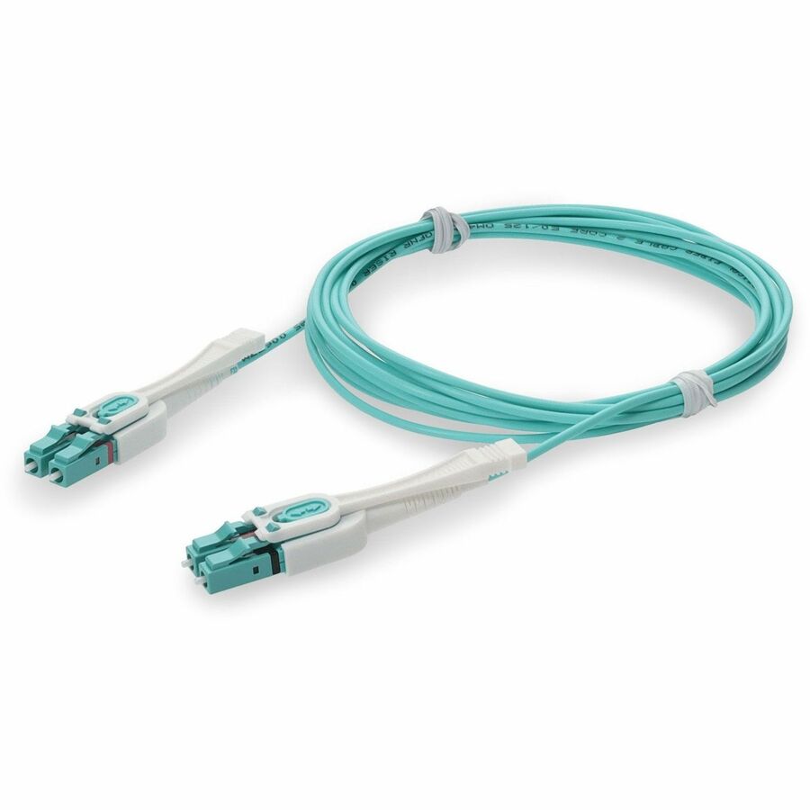 AddOn 5m LC to LC Aqua OM4 Duplex Uniboot OFNR (Riser-Rated) Fiber Patch Cable with Push/Pull Tabs, MMF (Multi Mode), 50/125