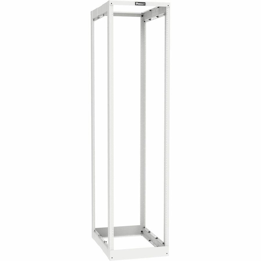 Panduit 4-Post Rack, Adjustable Depth, 45RU, Cage Nut E-Rails, White