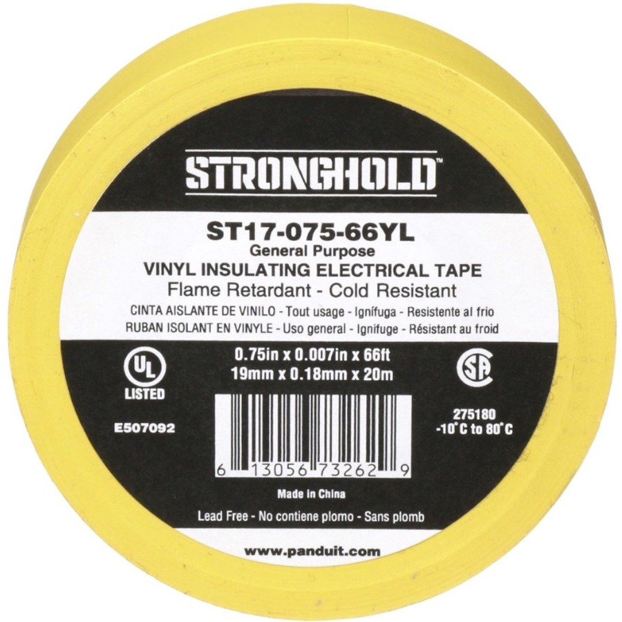 StrongHold StrongHold ST17-075-66YL Electrical Tape, Yellow, PVC, Gen Purpose, .75" , .007"