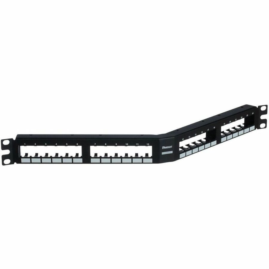 PanNet Mini-Com, Angled,Unshielded, Patch Panel, 24 Port, 1 RU, Black