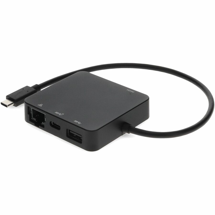 AddOn 8in USB C Male to USB C 3.1, HDMI 4K, USB A 3.1 Gen 2, and RJ-45 Female Black Hub