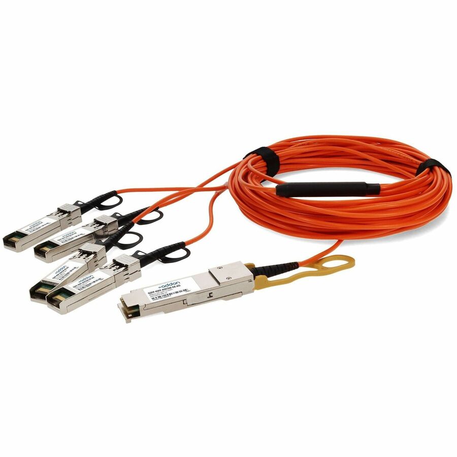 AddOn MSA and TAA Compliant 40GBase-AOC QSFP+ to 4xSFP+ Orange Active Optical Cable (850nm, MMF, 5m)