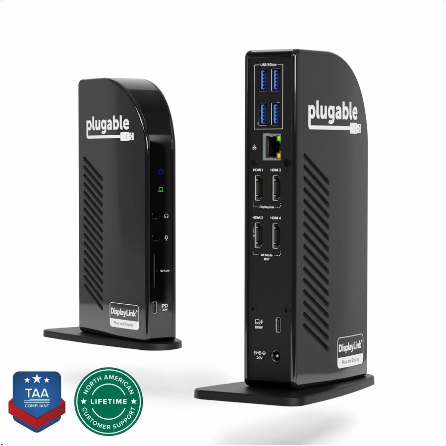 Plugable 14-in-1 USB C Docking Station with 4x HDMI, Quad Dock with 100W Charging, 4x HDMI Displays