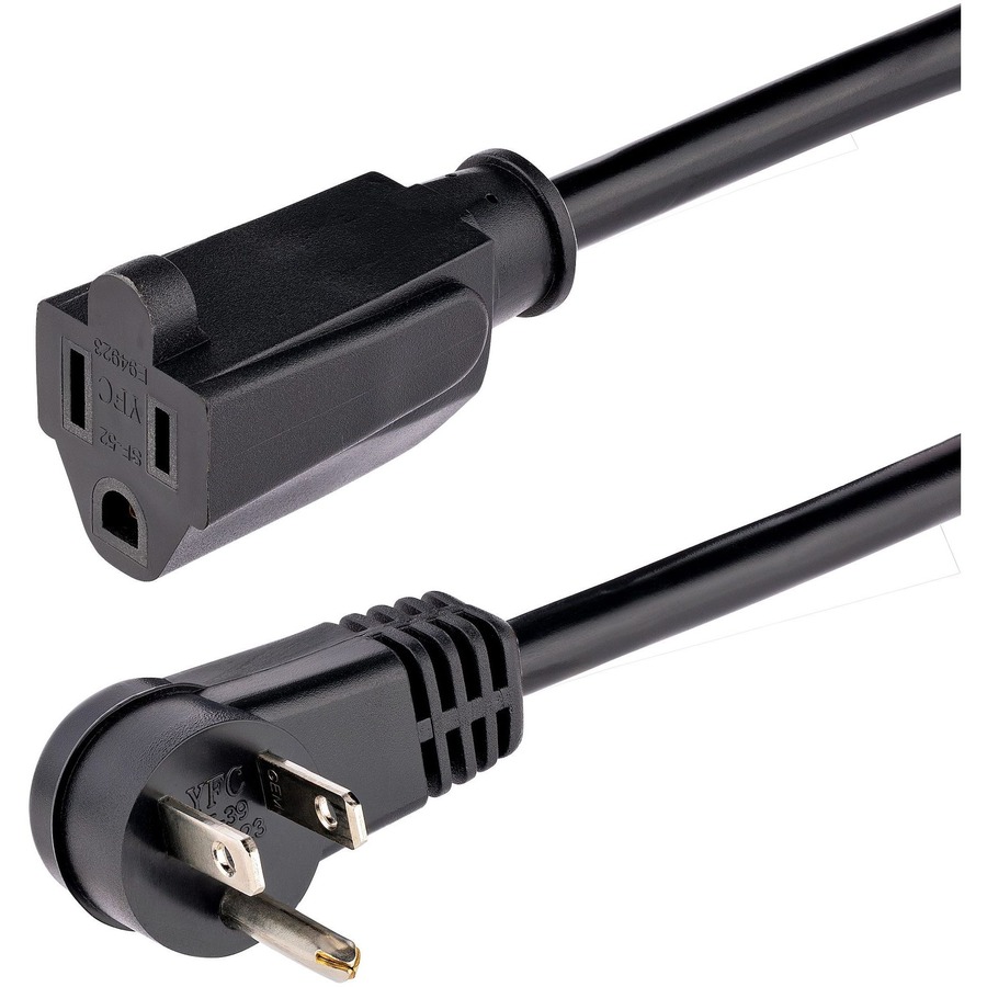 StarTech 6ft (2m) Power Extension Cord, Right Angle NEMA 5-15P to NEMA 5-15R, 13A 125V, 16AWG, Black, Flat Outlet Extension Cable