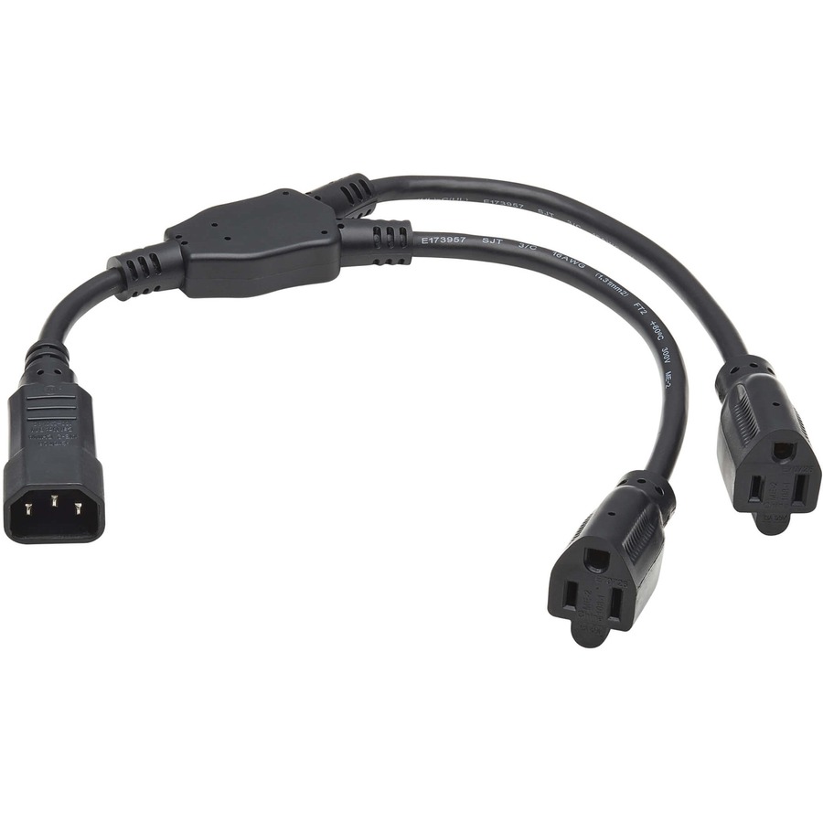 Tripp Lite by Eaton Power Cord Y Splitter, C14 to 2x NEMA 5-15R - 13A, 125V, 16 AWG, 18 in. (46 cm), Black Splitter Cord