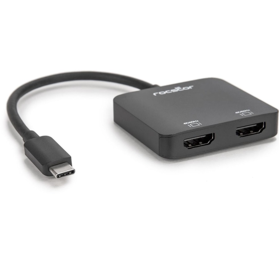 Rocstor Premium USB-C™ to Dual HDMI Multi Monitor Adapter - HDMI 4K 60Hz - USB Type- C® 2-Port Multi Monitor MST Hub Adapter- for PC/Windows - 4Kx2K Resolutions up to 3840x2160 @ 60Hz - For Notebook/Desktop PC - USB-C to 2x HDMI Splitter - DP 1.2/HBR2/MST Hub - Thunderbolt® 3/4 compatible - DUAL HDMI ADAPTER 4K@60Hz WINDOWS - 1 Pack - Black