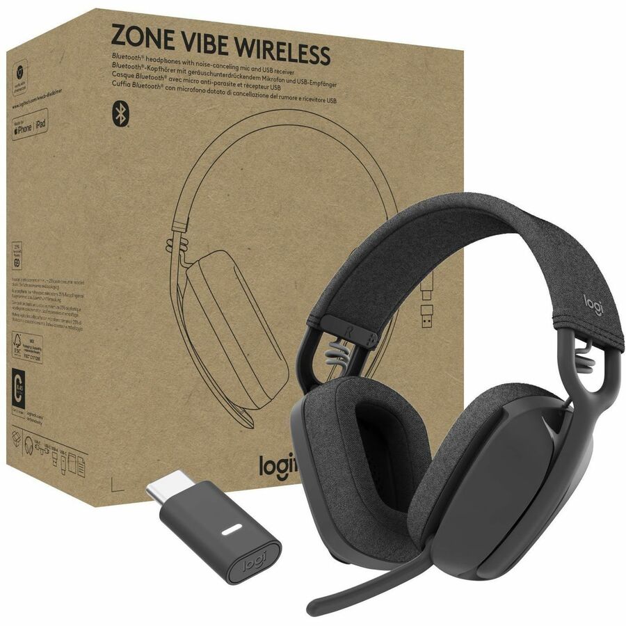 Logitech Zone Vibe Wireless Bluetooth® headphones with USB receiver and noise-canceling mic