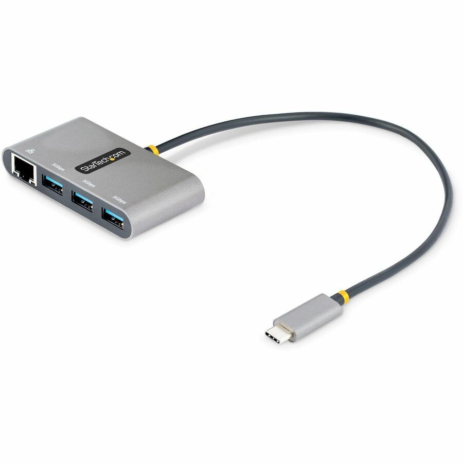StarTech 3-Port USB-C Hub with Ethernet, 3x USB-A, Gigabit Ethernet, USB 3.0 5Gbps, Bus-Powered, Portable Laptop USB Type-C Hub w/ GbE