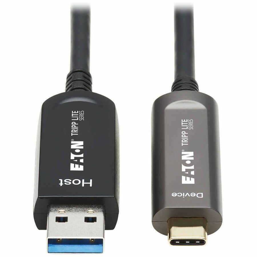 Eaton Tripp Lite Series USB-A to USB-C AOC Cable (M/M) - USB 3.2 Gen 2 (10Gbps) Plenum-Rated Fiber Active Optical - Data Only, Backward Compatible, Black, 15 m (49 ft.)