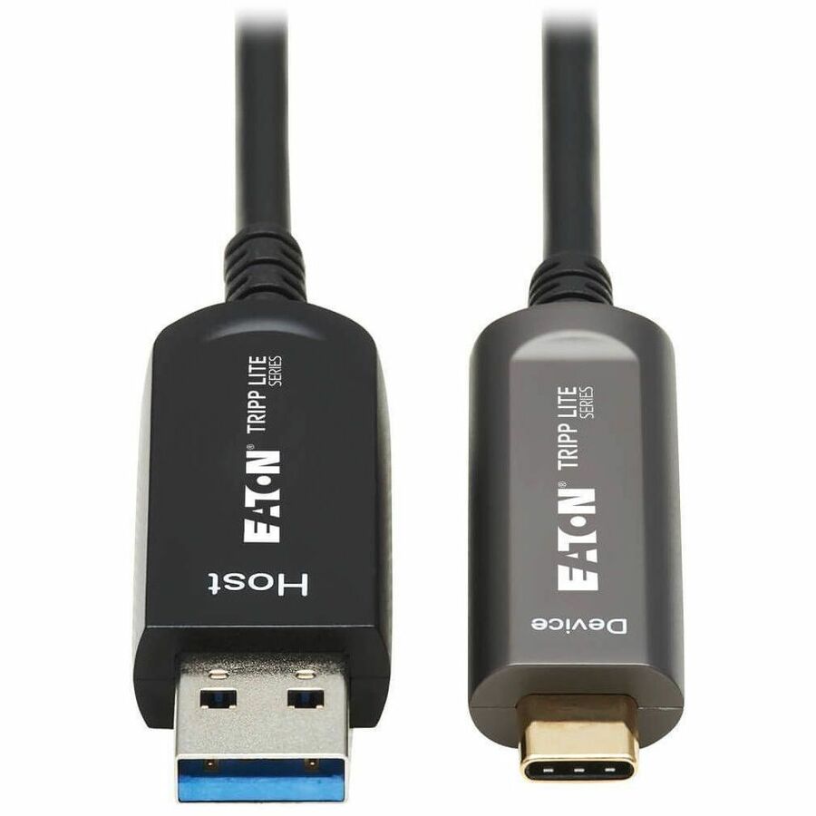Tripp Lite by Eaton USB-A to USB-C AOC Cable (M/M) - USB 3.2 Gen 2 (10Gbps) Plenum-Rated Fiber Active Optical - Data Only Black 15 m (49 ft.)