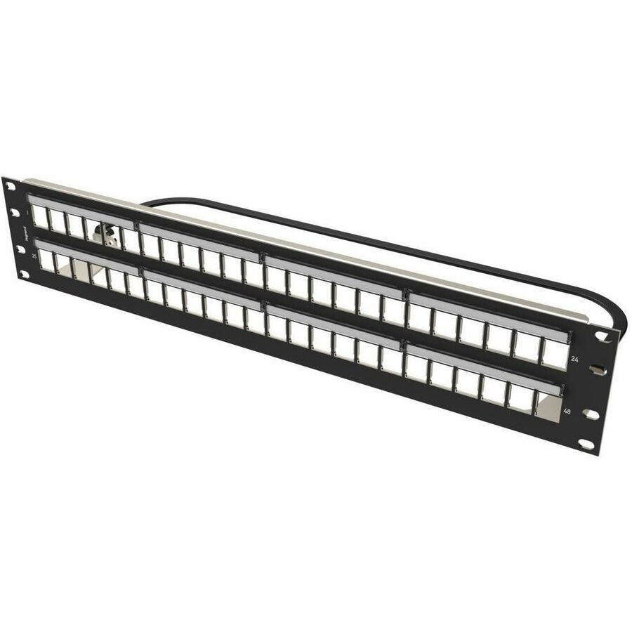 Ortronics Clarity 48-Port, 2RU Shielded High Density Jack, Unloaded Flat Panel - Black