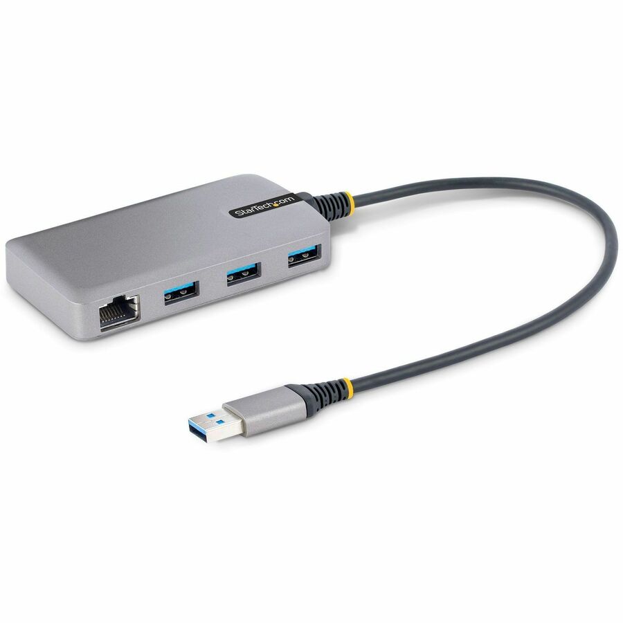StarTech 3-Port USB Hub with Ethernet, USB-A Ports, Gigabit Ethernet/GbE, 5Gbps, Bus-Powered, 1ft/30cm Cable, Portable Laptop USB Hub