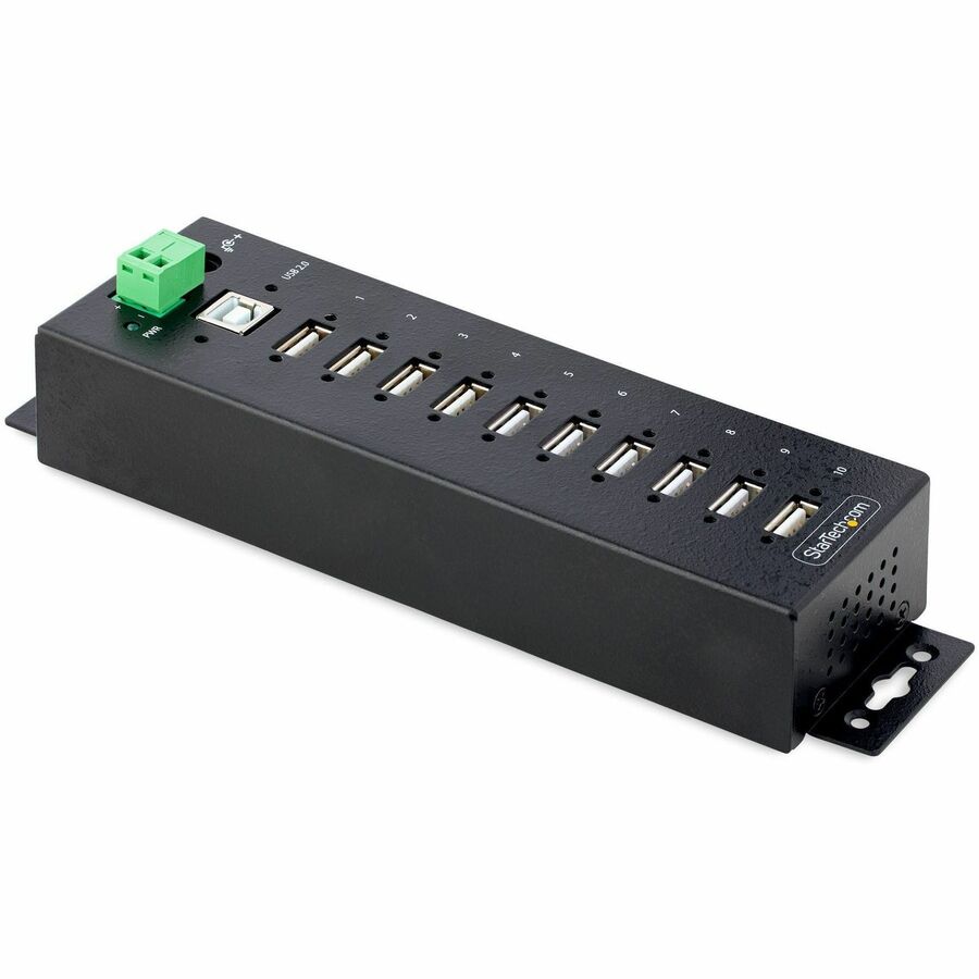 StarTech 10-Port Industrial USB 2.0 HUB, Rugged USB Hub w/ESD Level 4 Protection, DIN/Wall/Desk Mountable USB-A Expansion Hub, TAA