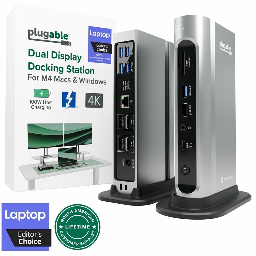 Plugable 16-in-1 Thunderbolt 4 Dock with 100W Charging, 4K Quad Monitor Setup for Thunderbolt 4 Windows Laptops