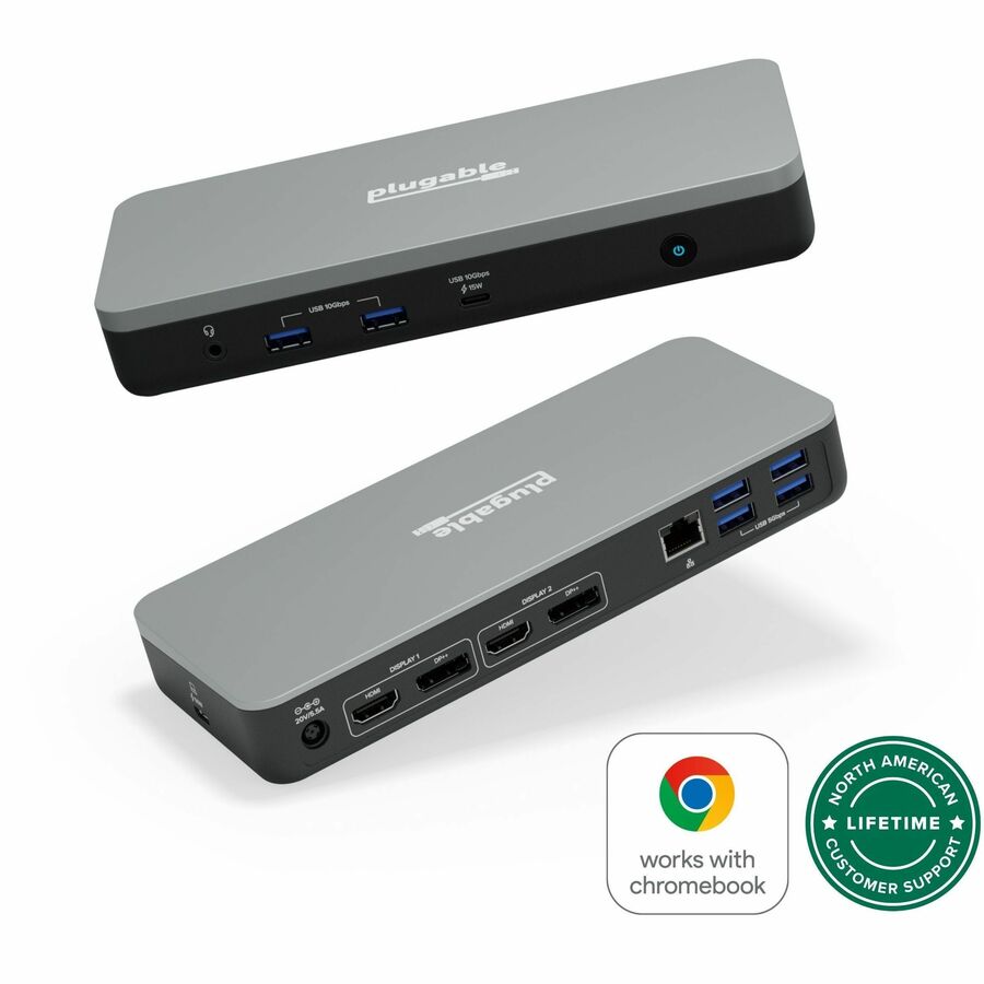 Plugable 12-in-1 Dual 4K USB C Docking Station - Works With Chromebook Certified - 60W Charging Dock for Classrooms, Labs, and Business