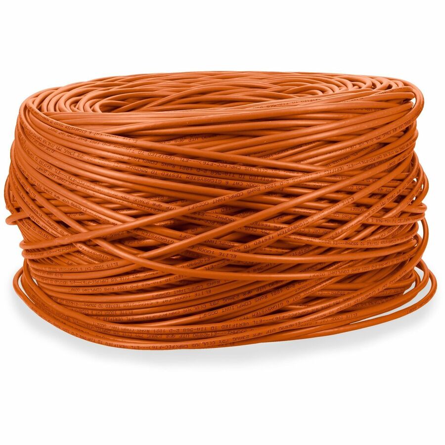 AddOn 1000ft Non-Terminated Orange CAT6 Plenum-Rated Solid Bulk Cable CAT 6