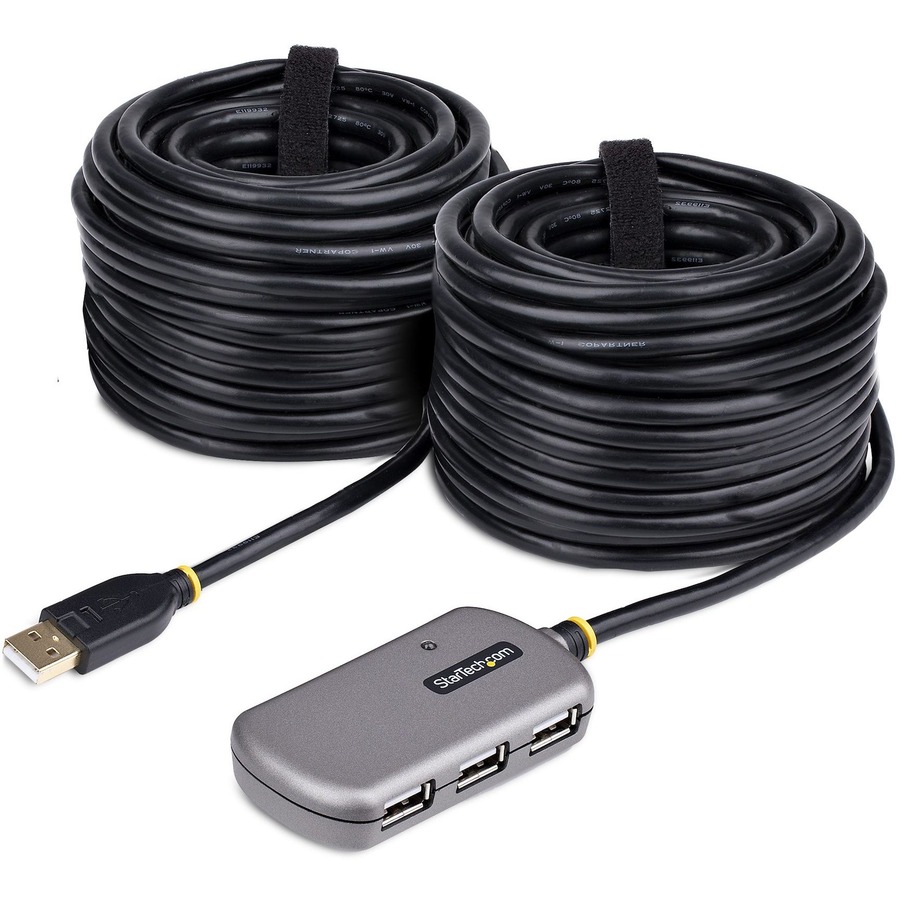 StarTech USB Extender Hub, 24m USB 2.0 Extension Cable w/ 4-Port USB-A Hub, Active/Bus Powered USB Repeater Cable, ESD Protection, TAA