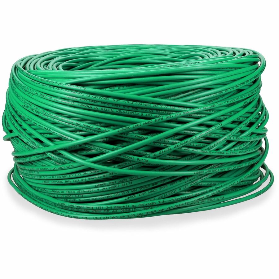 AddOn 1000ft Non-Terminated Green CAT6 Plenum-Rated Solid Bulk Cable CAT 6
