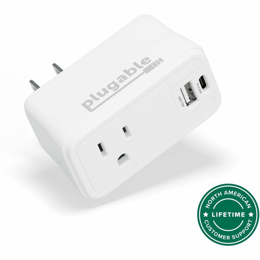 Plugable Wall Outlet Extender with 1x USB-C and 1x USB, 32W USB C Charger Block
