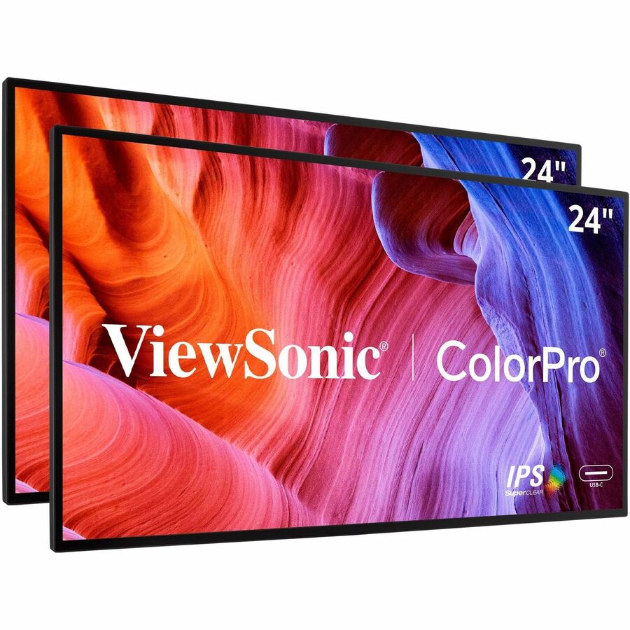 ViewSonic VP2468A_H2 24 Inch 1080p Dual Pack Head-Only ColorPro Monitors, 100% sRGB and Pantone Validated for Dual Screen Graphic Design, Advanced Ergonomics, 65W USB-C, and DisplayPort Daisy Chain