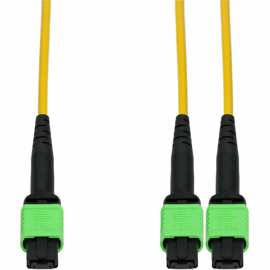 AddOn 15m MPO/APC to 2xMPO/APC Yellow OS2 OFNR (Riser-Rated) 16-Strand SMF Fiber Fanout Cable