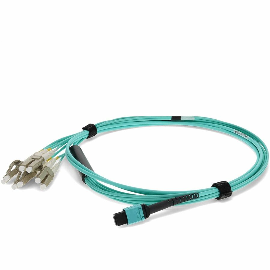 AddOn 5m MPO/UPC to 4xLC/UPC Duplex Aqua OM4 LSZH 8-Strand Fiber Fanout Cable, MMF (Multi Mode), 50/125