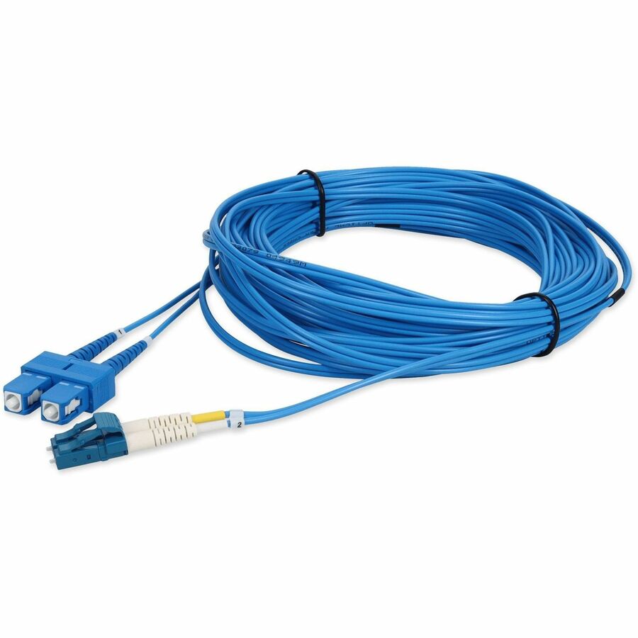 AddOn 15m SC to LC Blue OS2 Duplex OFNR (Riser-Rated) TAA SMF Fiber Patch Cable