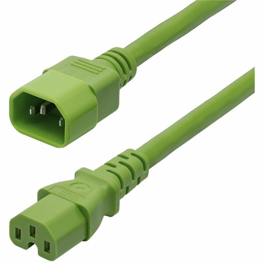 StarTech 6ft (1.8m) Heavy Duty PDU Power Cord, IEC 60320 C14 to C15, 15A 250V, 14AWG, Green Power Cable, UL Listed, TAA