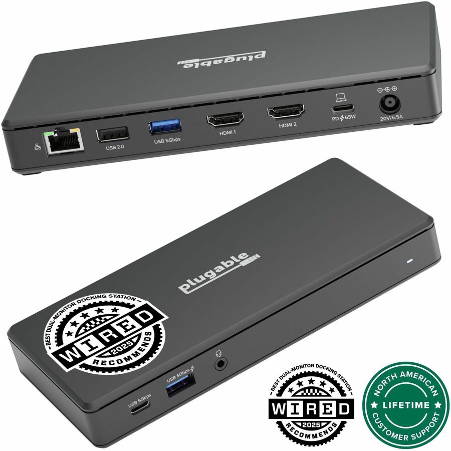 Plugable USB C Docking Station Dual Monitor 2 HDMI Ports, Power Delivery Dock, Dual 4K Monitor