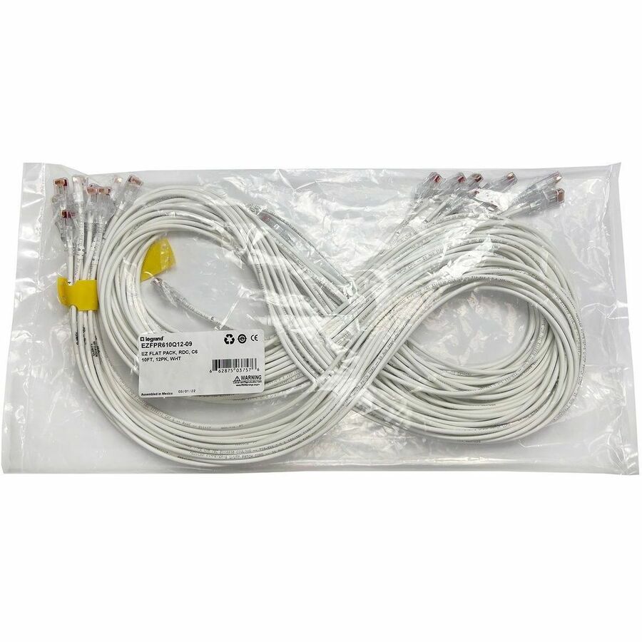 Ortronics EZ Patch Flat Pack Clarity CAT6A 5FT, 12 Pack, White