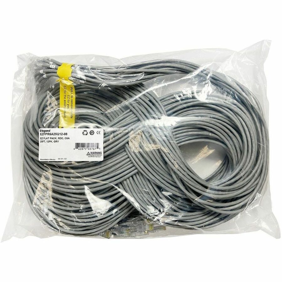 Ortronics EZ Patch Flat Pack Clarity CAT6A 7FT, 12 Pack, Gray