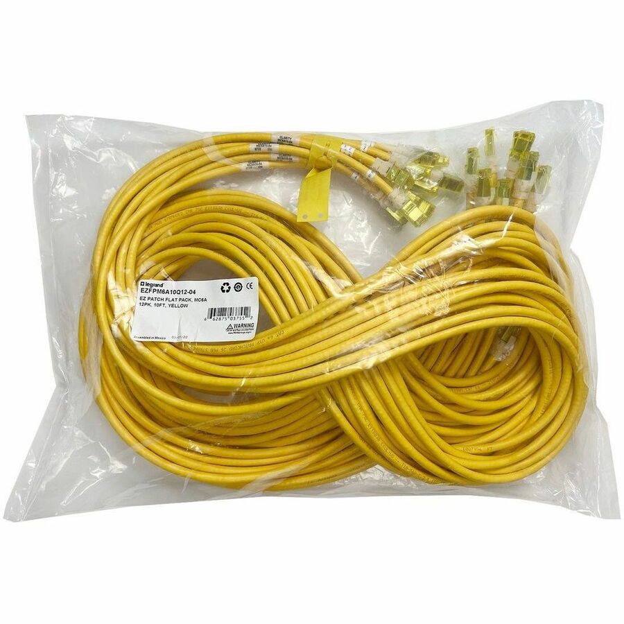 Ortronics EZ Patch Flat Pack Clarity CAT6A 3FT, 12 Pack, Yellow