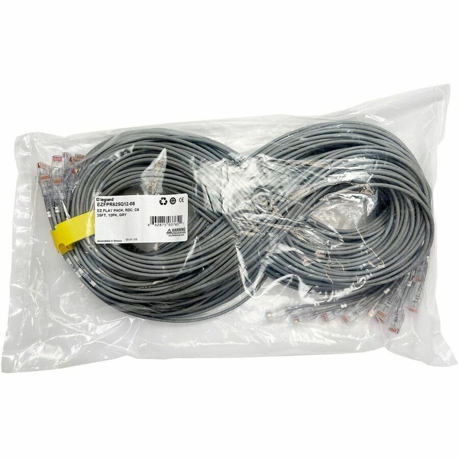 Ortronics EZ Patch Flat Pack Clarity CAT6A 5FT, 12 Pack, Gray