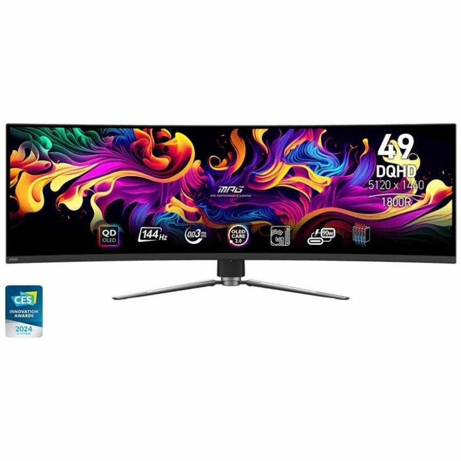 MSI MPG 491CQP QD-OLED 49" Class Dual Quad HD (DQHD) Curved Screen Gaming OLED Monitor - 32:9 - Metallic Black